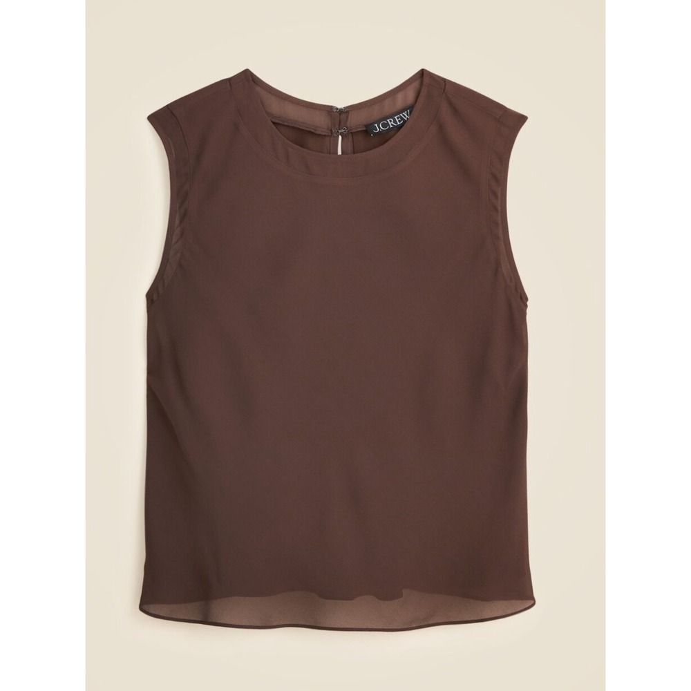 J.Crew Shell Top Women XL Brown Viscose Chiffon Sleeveless Blouse Work Feminine